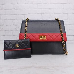 Chanel Trapezoid Flap Bag Two Tone Lambskin Leather Shoulder Crossbody Bag A4695